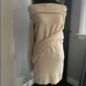 Long cream and gold long sleeve sweater/ dress